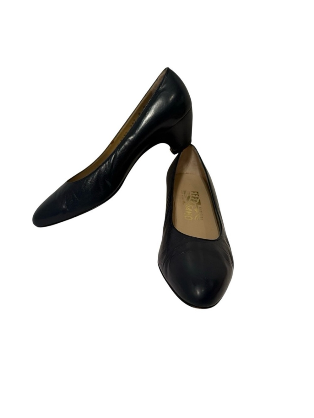 ⭐️SALVATORE FERRAGAMO SHOES HEELS NAVY BLUE LEATHER SIZE 8B ITALY LUXURY